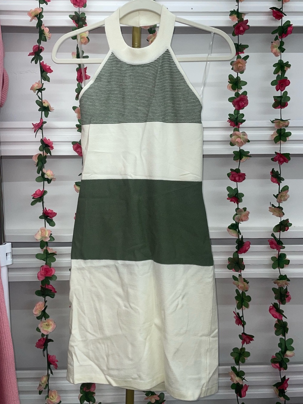 Andre by Unit- Sleeveless Halter Dress- Olive Natural